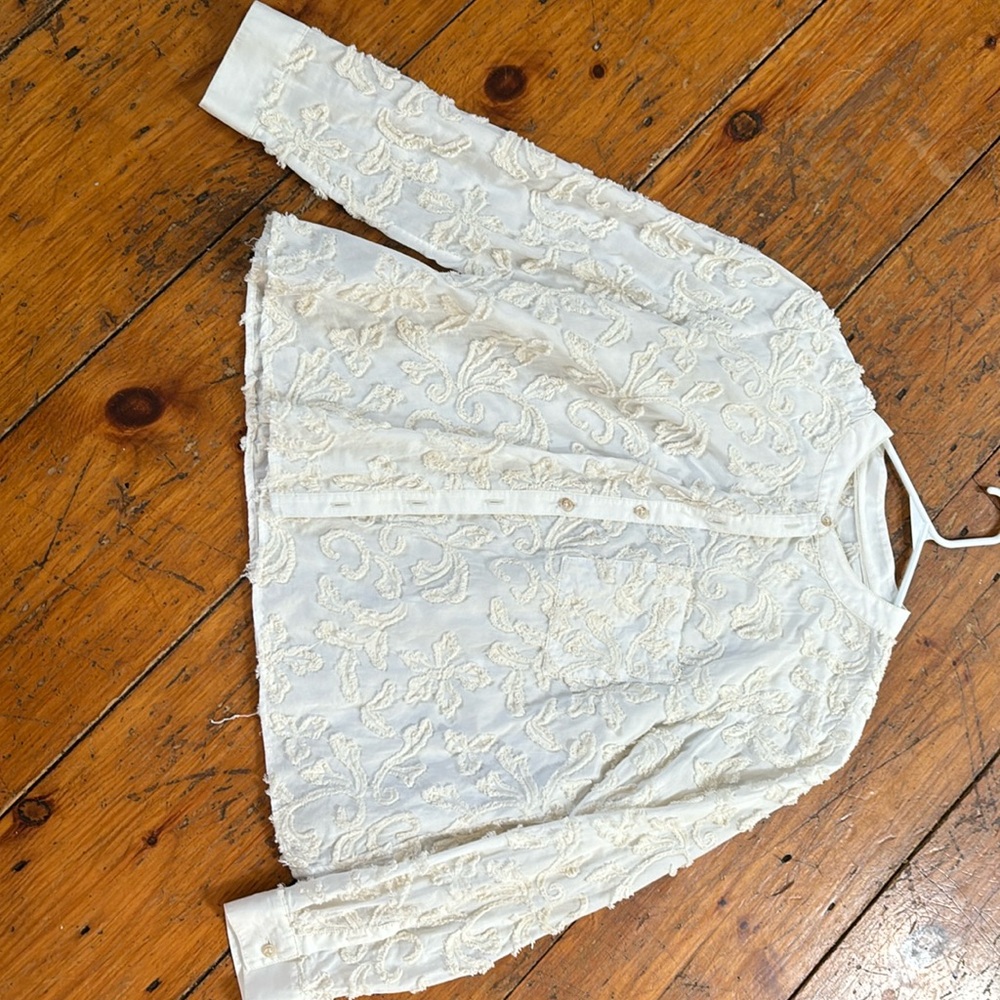 Anthropology off white blouse with design